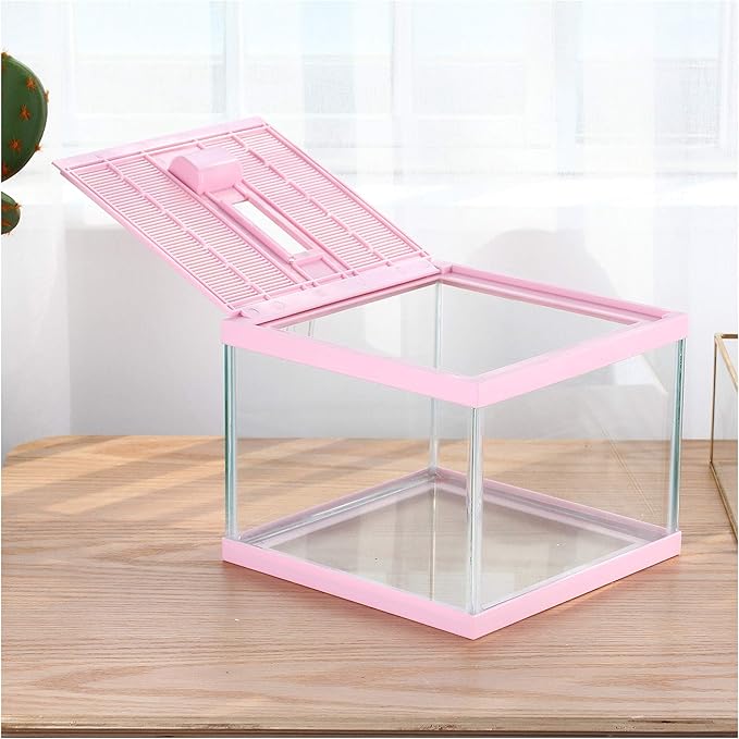 crapelles Reptile Tank Color Pink Spider Terrarium Container Tarantula Box Cage Gecko Habitat Insect Enclosure Frog Carrier Tortoise Snail Container Fish Bowl Hermit Crab House Cricket Breeding Box-PawvioPets