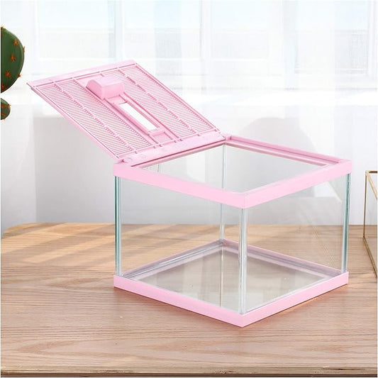 crapelles Reptile Tank Color Pink Spider Terrarium Container Tarantula Box Cage Gecko Habitat Insect Enclosure Frog Carrier Tortoise Snail Container Fish Bowl Hermit Crab House Cricket Breeding Box-PawvioPets