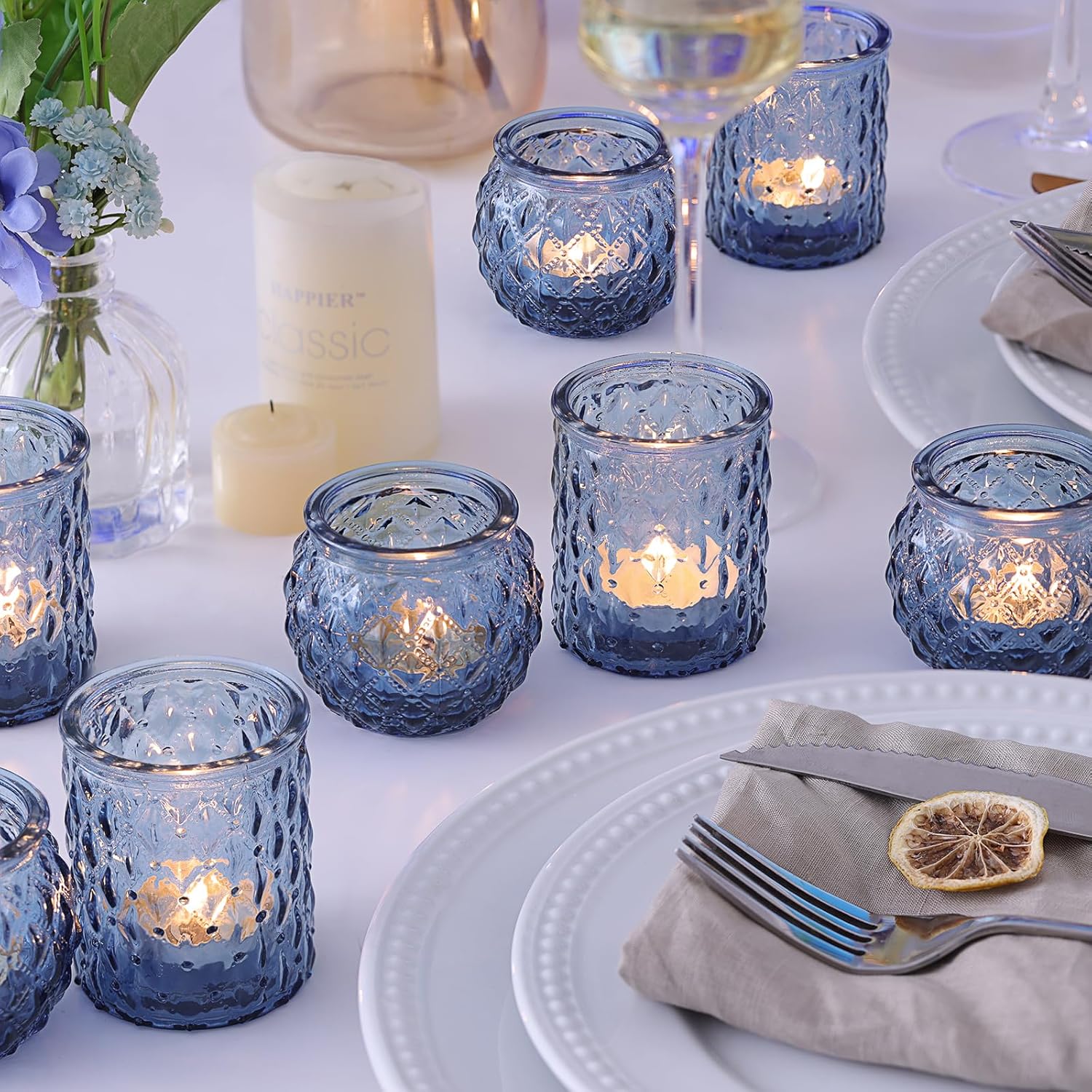 36pcs Assorted Blue Votive Candle Holders, Blue Candle Holders for Wedding Table Decor, Tea Lights Candle Holder for Table Centerpiece, Bridal Shower, Baby Shower Decorations