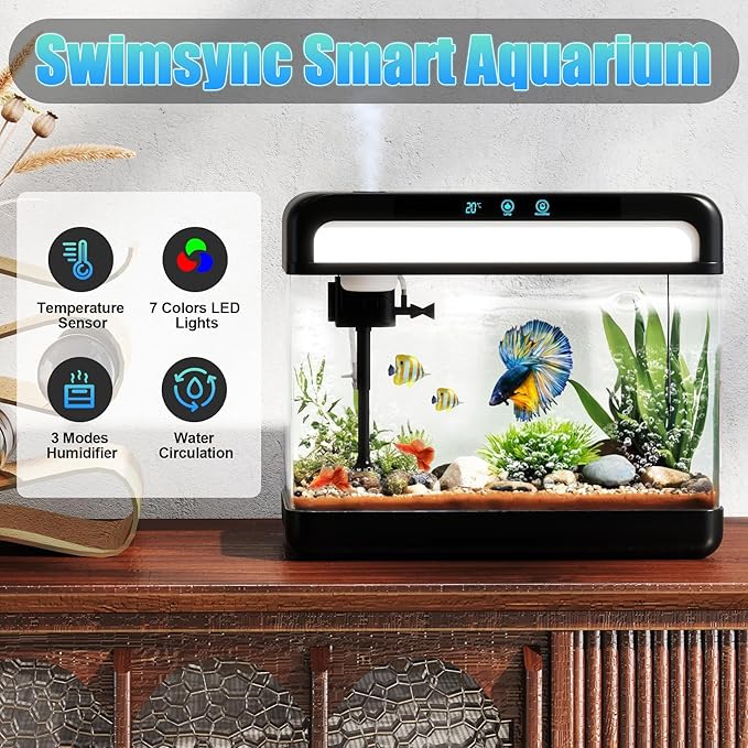 Fish Tank Aquarium 3 Gallon, Smart Aquarium Kits - Silent Water Pump,Self Cleaning System,7 Color Lights,Temperature Display, Aromatherapy, Advanced Filtration-PawvioPets