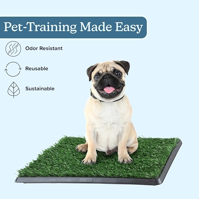 Artificial Grass Puppy Pee Pad for Dogs and Small Pets - 16x20 Reusable 3-Layer Training Potty Pad with Tray - Dog Housebreaking Supplies by PETMAKER-PawvioPets