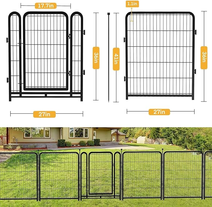Garden Fencing 36 Inch High, 4 Panels Total 8.9 Ft(L) Dog Fencing Outdoor for Yard, 4 One-Sided Plate, No Door, Anti Dig Fence Barrier, Dog Pen, Rabbit Fence, Garden Fences and Borders-PawvioPets