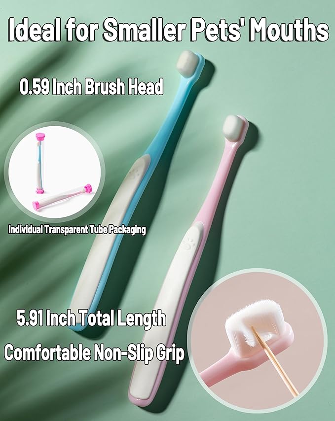 E.M&S.T by Emmeliestella Small Dog & Cat Toothbrush Micro Head, Cat Dental Care, Pets Toothbrush, Oral Hygiene, Easy to Handle, Deep Clean, Extra Soft Bristles, Independent Packaging, Blue&Pink 3PCS-PawvioPets