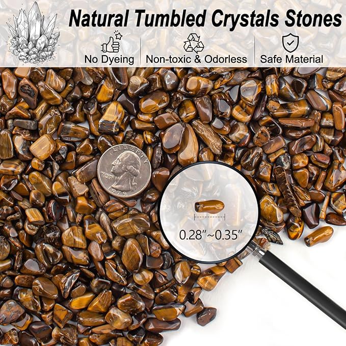 3 Lb Tiger Eye Aquarium Gravel Rocks Polished Tumbled Crushed Stones, Natural Crushed Stone Crystal Chips Decorative for Fish Tank||Vase Filler|Succulent Plants Decor, 6mm-9mm-PawvioPets