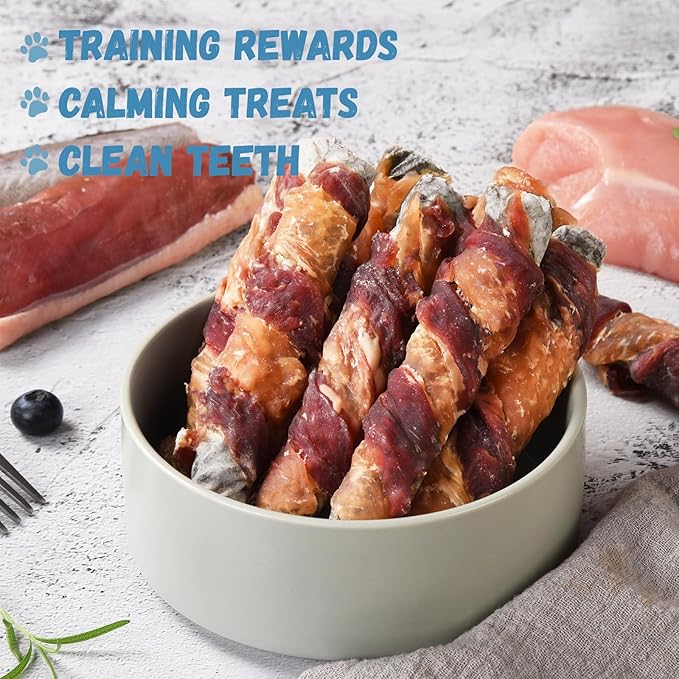 Dog Treats Chicken Duck Wrapped Cod Skin Sticks, Rawhide-Free, Grain-Free Dog Chewy Treats for Healthy Teeth and Coat,Training Treats for Small Medium Large Dogs, 9-10 Counts-PawvioPets