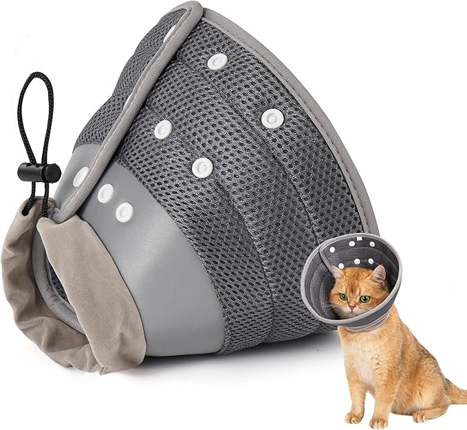Avont Cat Cone Collar Soft to Stop Licking, Adjustable Foldable Lightweight Kitten Recovery Collar After Surgery for Small Dogs, Elizabeth Cone of Shame Alternative -Darkgrey(M)-PawvioPets