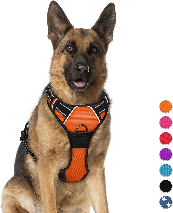 BARKBAY No Pull Dog Harness Large Step in Reflective Dog Harness with Front Clip and Easy Control Handle for Walking Training Running(Orange,XL)-PawvioPets