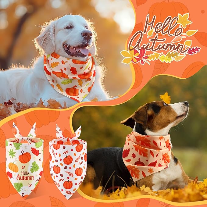 Abbylike 50 Pcs Fall Dog Bandanas Bulk Pumpkin Bandanas for Dogs Triangle Kerchief Bibs Scarf for Small Medium Large Pets Autumn Thanksgiving Costume Accessories, 25 Styles (25.6 x 17.7 x 17.7 Inch)-PawvioPets