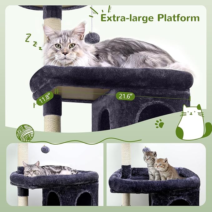 Globlazer Heavy Duty Cat Trees for Large Cats, Sturdy 72in Maine Coon Cat Tree for Large Cats 20 lbs+ Heavy Duty Cat Tower for Adult Biggest Cat with 6 Scratching Posts, Hammock, S72, Dark Gray-PawvioPets
