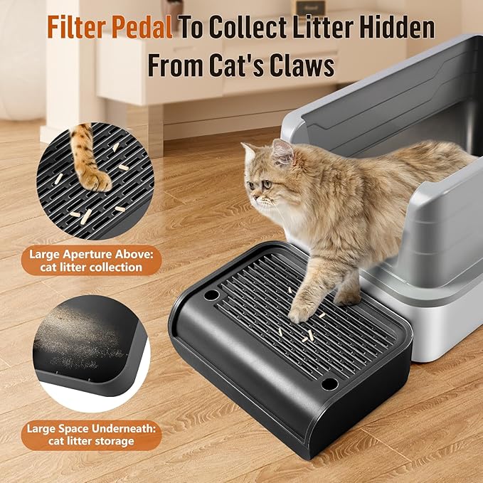 Cat Litter Box Step, Cat Litter Box Ramp Mat with Filter Function for Self-Cleaning Cat Litter Box, Easy to Clean, Cat Pedal Step Stool Ideal for Kitten & Elderly Cats (Black)-PawvioPets