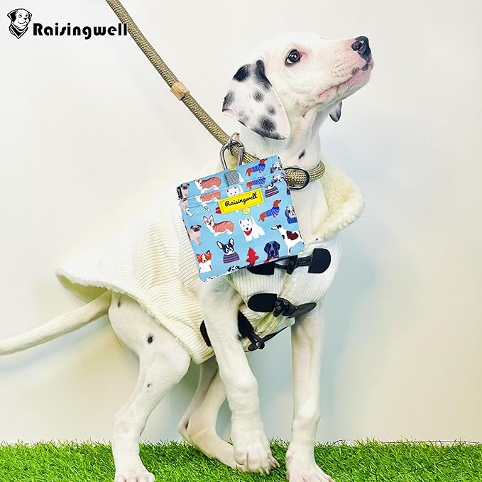 Dog Treat Pouch,Cotton Pocket Sized Training Holder, Hand Free Walking Funny Bag with Carabiner, Self-Closing Pet Feed Snack Reward, Behavior Aids for Puppy Travel or Outdoor Use（Dog Puzzle）-PawvioPets