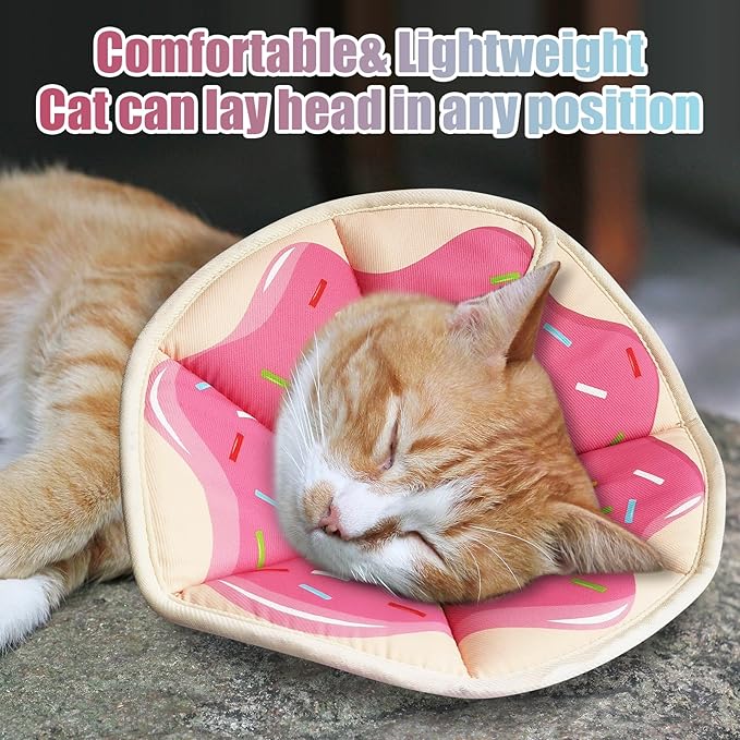 Cat Cone Collar Soft, Adjustable Cat Recovery Collar to Stop Licking After Surgery Protective E Collar for Cats Small Dogs, Dounut M-PawvioPets