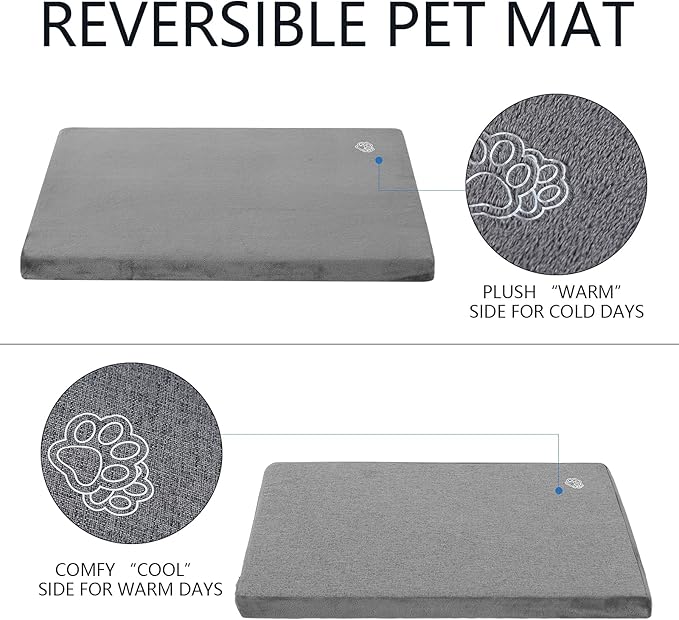 EMPSIGN Stylish Dog Bed Mat Dog Crate Pad Mattress Reversible (Cool & Warm), Water Proof Linings, Removable Machine Washable Cover, Firm Support Pet Crate Bed for Small to XX-Large Dogs, Grey-PawvioPets