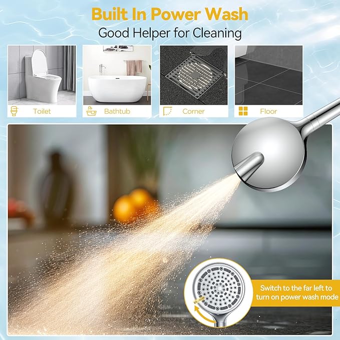 Filtered Shower Head with Handheld, Huge 6-Inch High Pressure Detachable Showerhead with Filters, Premium Chrome Water Softener Shower Head for Hard Water, Built-in Power Wash to Clean Tub and Pets-PawvioPets