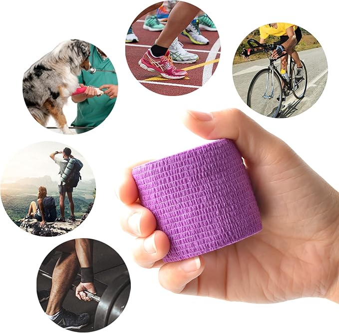9 Pack 2" x 5 Yards Self Adhesive Bandage Wrap Self Stick Wrap for Ankle, Wrist, Finger, Sports, Breathable Cohesive Vet Tape for Pets (Purple)-PawvioPets