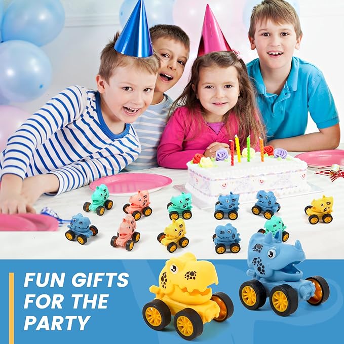 18Pcs Dinosaur Pull Back Cars Set for Kids Toddlers, Bulk Mini Racing Vehicles Toys Party Favors, Pinata Fillers, Goodie Bag Stuffers, Classroom Prizes for Boys Girls-PawvioPets