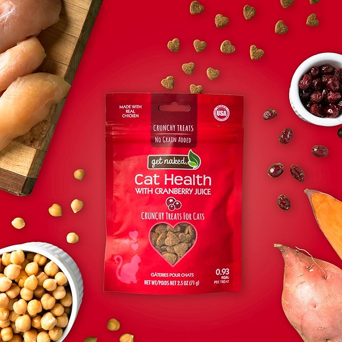 Get Naked Urinary Cat Health Treats with Cranberry & Real Chicken 6oz | Crunchy, Grain-Free, Natural Urinary Tract & Dental Care | Supports UT Support & Fresh Breath | Made in The USA-PawvioPets