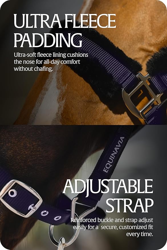 Equinavia Valkyrie Soft Ultra Fleece Padded Adjustable Breakaway Horse Halter - Navy/Navy - Warmblood-PawvioPets