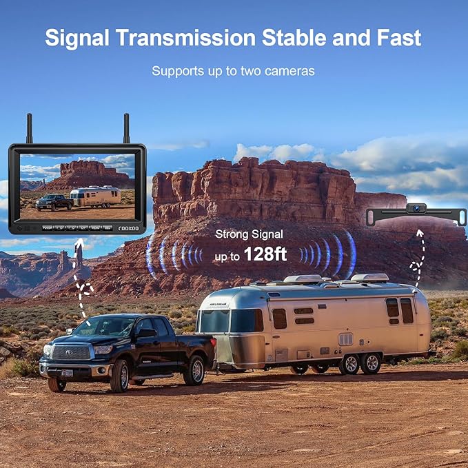 Fookoo HD 1080P 7-inch Wireless Backup Camera, 7" Split Screen Monitor + Rear View Licence Plate Camera, DIY Guide Lines Wide Angle IP69 Waterproof Easy to Install for Car Pickup Van SUV - DW7CT-PawvioPets