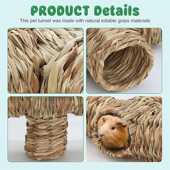 BWOGUE Hamster Grass Tunnel Toy Nature's Hideaway Guinea Pig Tunnels and Tubes Toys for Rats,Syrian Hamster,Ferrets,Guinea Pig,Chinchilla Hedgehog and Bunny-PawvioPets