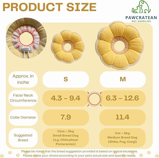 Adjustable Comfy Flower Style Elizabeth Collar for Cats Puppies Soft Recovery Cone Pet Protective Neck Collar (Yellow, Small)-PawvioPets