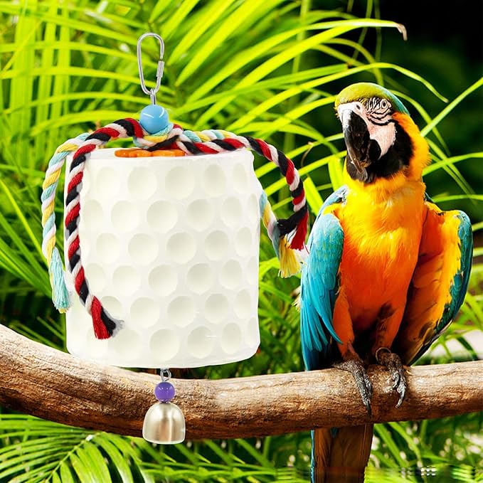 Extra Large Bird Chewing Toy, Parrot Beak Grinding Calcium Stone with Bells, Bird Cage Accessories, Cage Toys for Cockatiel Parakeet Parrot Budgies Rat Hamster Chinchilla Rabbit Bunny African Grey-PawvioPets