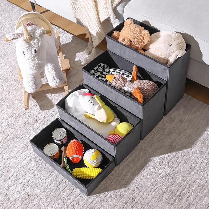 Foldable Dog Stairs 4 Tier Pet Steps, for Small Medium Dogs Pet Steps Storage Stepper for High Beds Sofa (4 Step)-PawvioPets