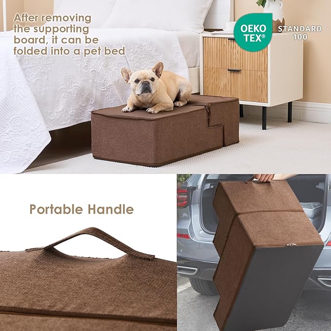 EHEYCIGA Dog Stairs for Bed 18" H, 4-Step Dog Steps for High Bed, Pet Steps for Small Dogs and Cats, Non-Slip Balanced Pet Indoor Ramp, Brown-PawvioPets