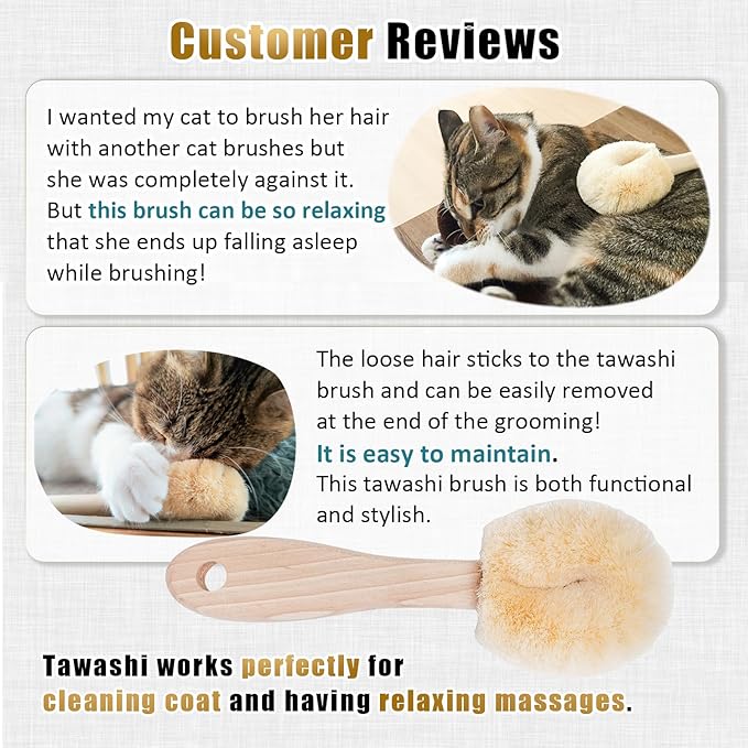 Cat Grooming Massage Tawashi Brush with Wood Handle Less Static Natural Sisal fiber Made in Japan (Type-B)-PawvioPets