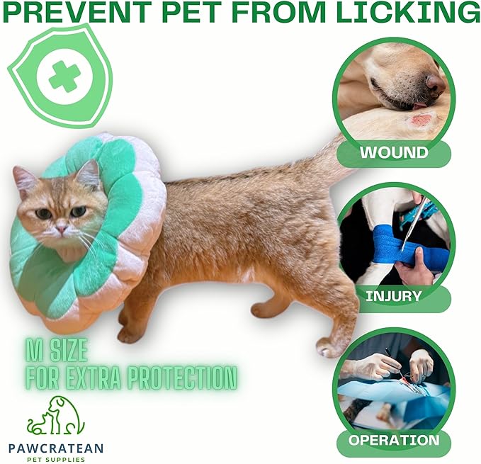Adjustable Comfy Flower Style Elizabeth Collar for Cats Puppies Soft Recovery Cone Pet Protective Neck Collar (Green, Samll)-PawvioPets