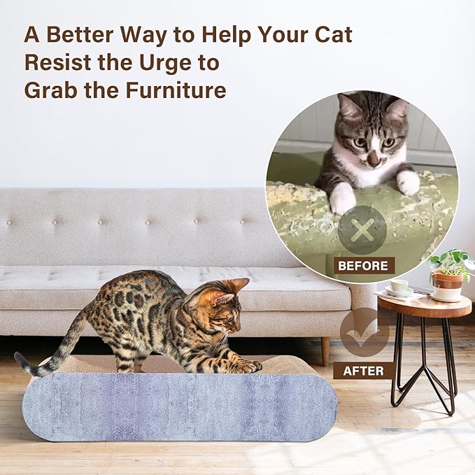 2 in 1 Cat Scratcher Cardboard Lounge Bed, Cat Scratching Post, Durable Board Pads Prevents Furniture Damage,Large (Reversible Grey)-PawvioPets