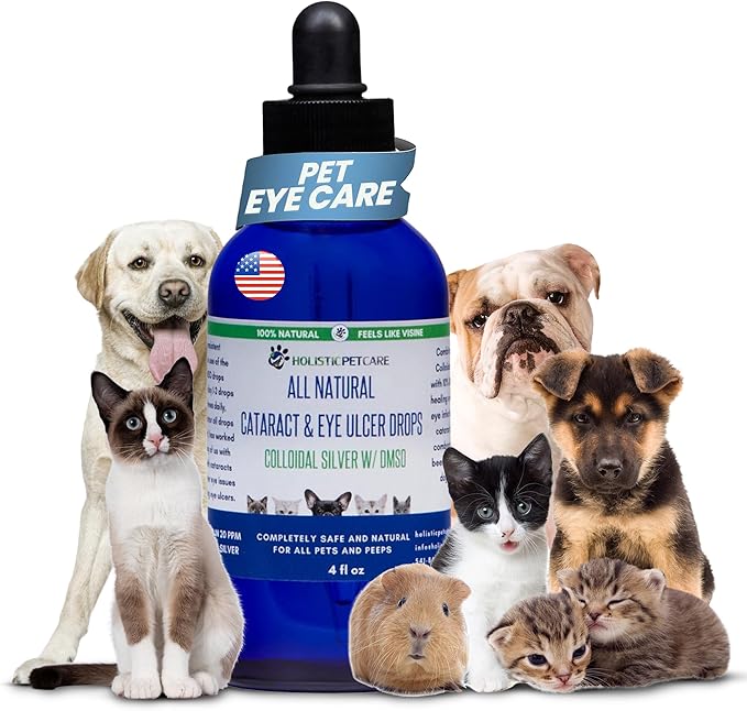 Eye Ulcer Drops - Colloidal Silver with DMSO Eye Drops for Dogs & Cat Eye Infections & Irritations - Eye Care Solution Reduces Cataracts - All Natural Pet Eye Health Care (4 oz)-PawvioPets