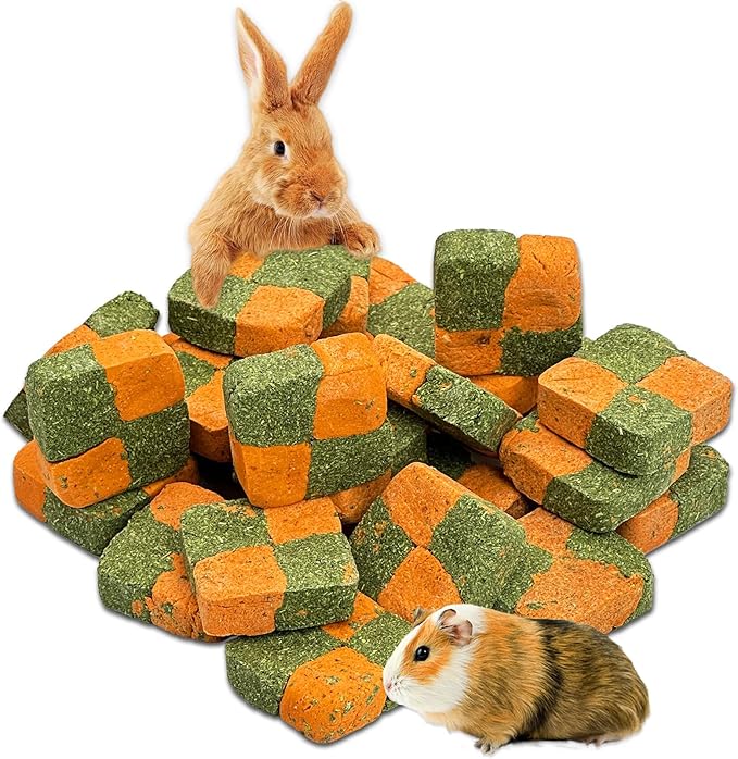 Fhiny 24 PCS Rabbit Chew Toys, Natural Timothy Hay Carrot Biscuit Handmade Bunny Molar Toys for Teeth Small Animal Snacks for Rabbits Guinea Pigs Chinchillas Hamsters Gerbils-PawvioPets
