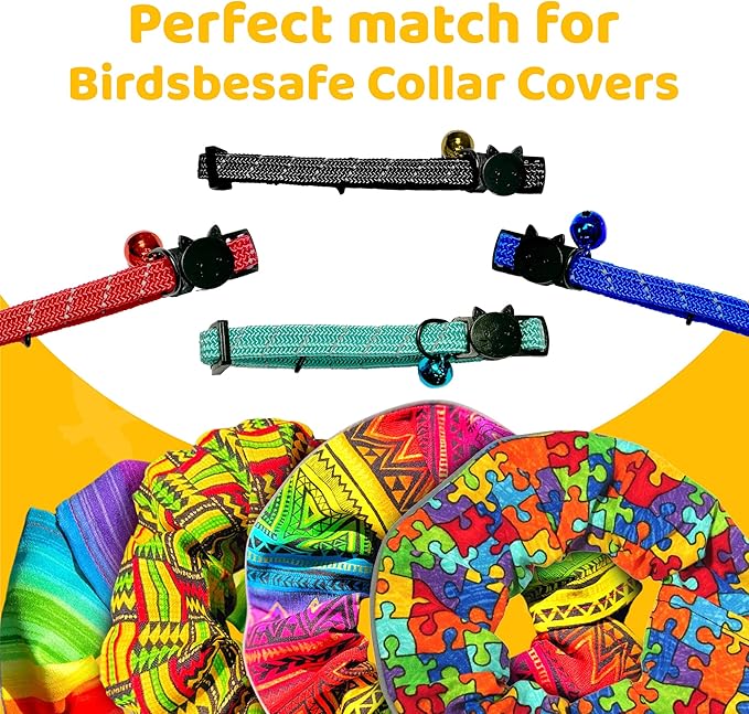 BirdsBeSafe® Break Away Cat Collar with Bell, Reflective Thread for Night Visibility, Comfortable Elastic Stretch Cat Collar to Protect Cat from Getting Stuck in The Garden.-PawvioPets