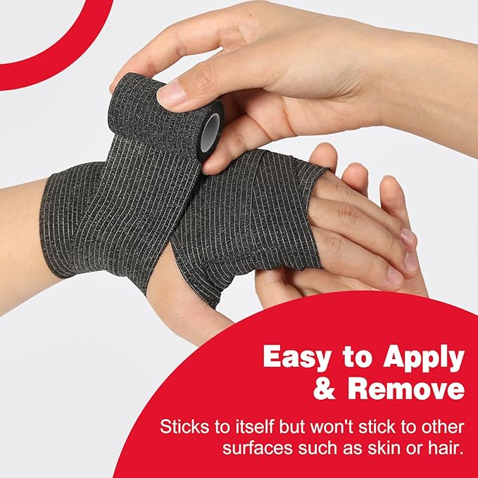 AZEN 8 Pack Self Adhesive Bandage Wrap, 2" X 5 Yards Elastic Cohesive Bandage Wrap, Black Athletic Tape, Vet Wrap, Ankle Tape, Tattoo Grip Tape Wrap-PawvioPets