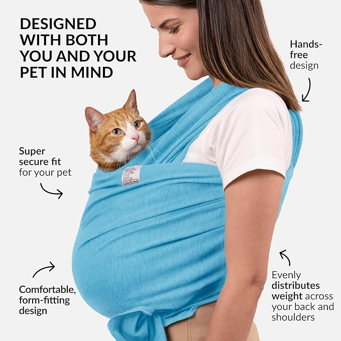 Dog Sling Carrier for Small Dogs - Anti-Anxiety Cat Sling, Puppy Pouch - Pet Sling in Gray Black Blue Green Pink Yellow (Blue, Standard)-PawvioPets