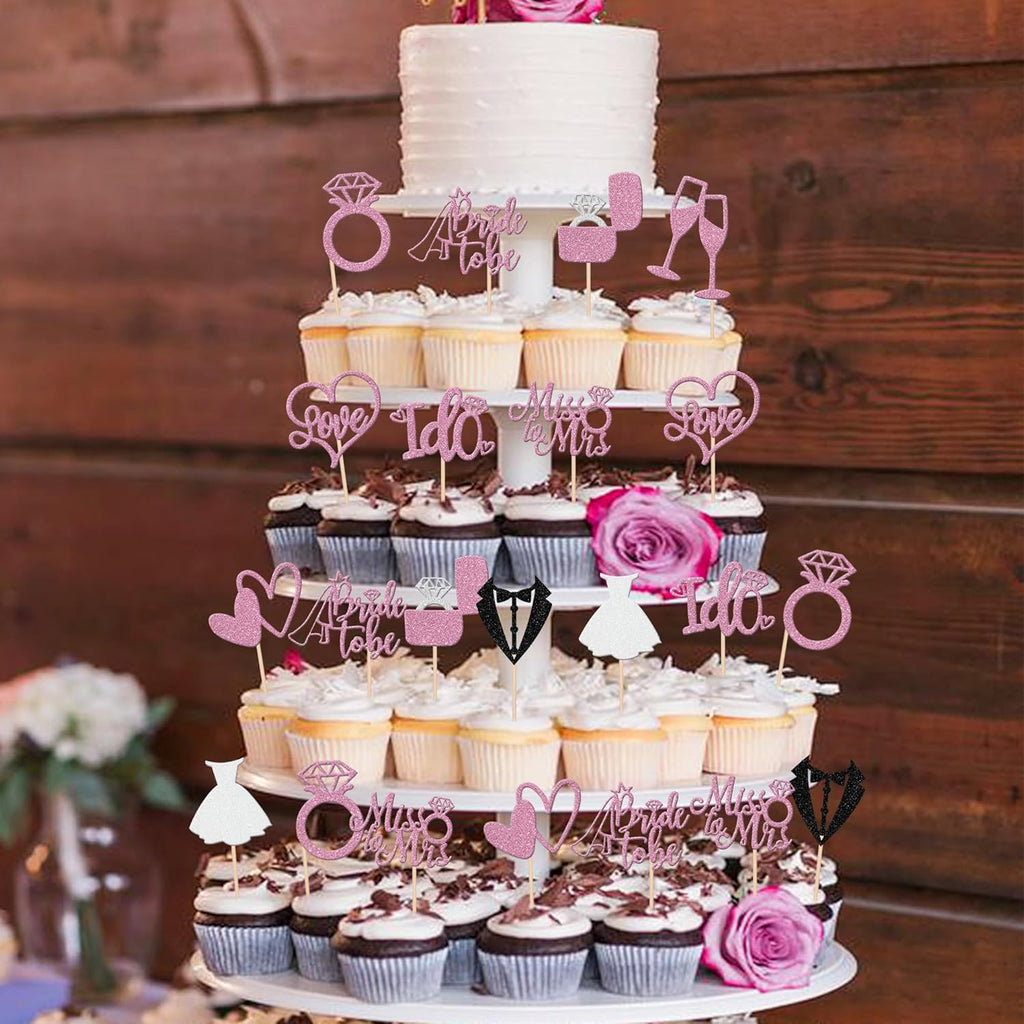 30 PCS Bride to Be Cupcake Toppers Glitter Miss to Mrs I Do Love Heart Ring Cupcake Picks Wedding Bridal Shower Cake Decorations for Wedding Engagement Bachelorette Party Supplies Purple