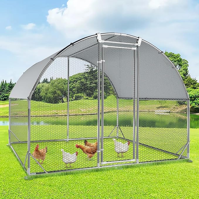 4ever2buy Large Metal Chicken Coop with Run Walk-in Poultry Cage Chicken Runs House Pen Cage Dome Roofed Chicken Coops with Anti-Ultraviolet Cover for Outdoor Yard Farm Use 9.5'W x 6.45'L x 6.3'H-PawvioPets