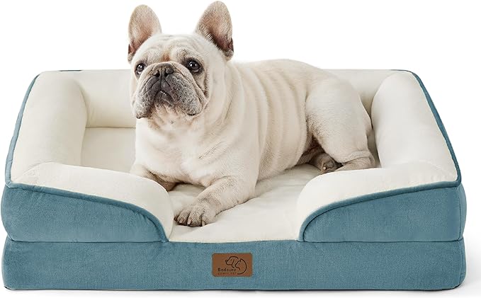 Bedsure Orthopedic Dog Bed Medium Size Dogs - Washable Medium Dog Cat Bed Waterproof, Comfort Pet Couch Sofa with Washable Removable Cover, Pets Bed with Nonskid Bottom, Dune Haze Blue, 28"-PawvioPets