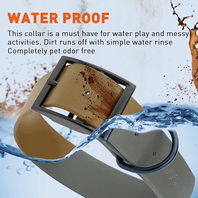 Dogline Biothane Waterproof Dog Collar Strong Coated Nylon Webbing with Black Hardware Odor- Proof for Easy Care Easy to Clean High Performance Fits Small Medium or Large Dogs, Coyote Brown-PawvioPets