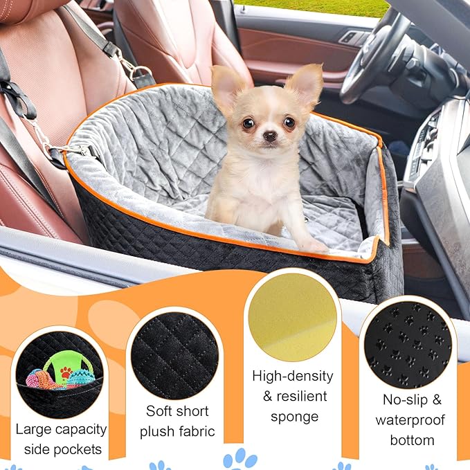 Dog Car Seat for Small Dogs, Memory Foam Booster Dog Seat for Dogs up to 35 lbs, Elevated Pet Car Seat, Travel Safety Pet Seat with Washable Removable Cover, Storage Pockets (Red)-PawvioPets