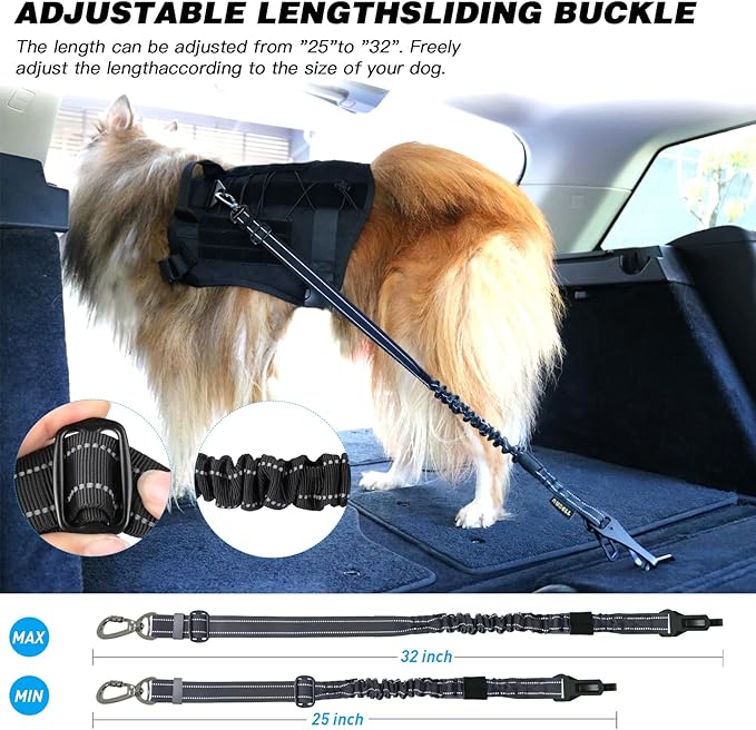 AUBELL Dog Seat Belt for Car,Updated 3-in-1 Adjustable Reflective Bungee Heavy Duty Dog Car Harness Tether with Clip Hook Latch & Buckle,Swivel Zinc Alloy Carabiner,Black-PawvioPets