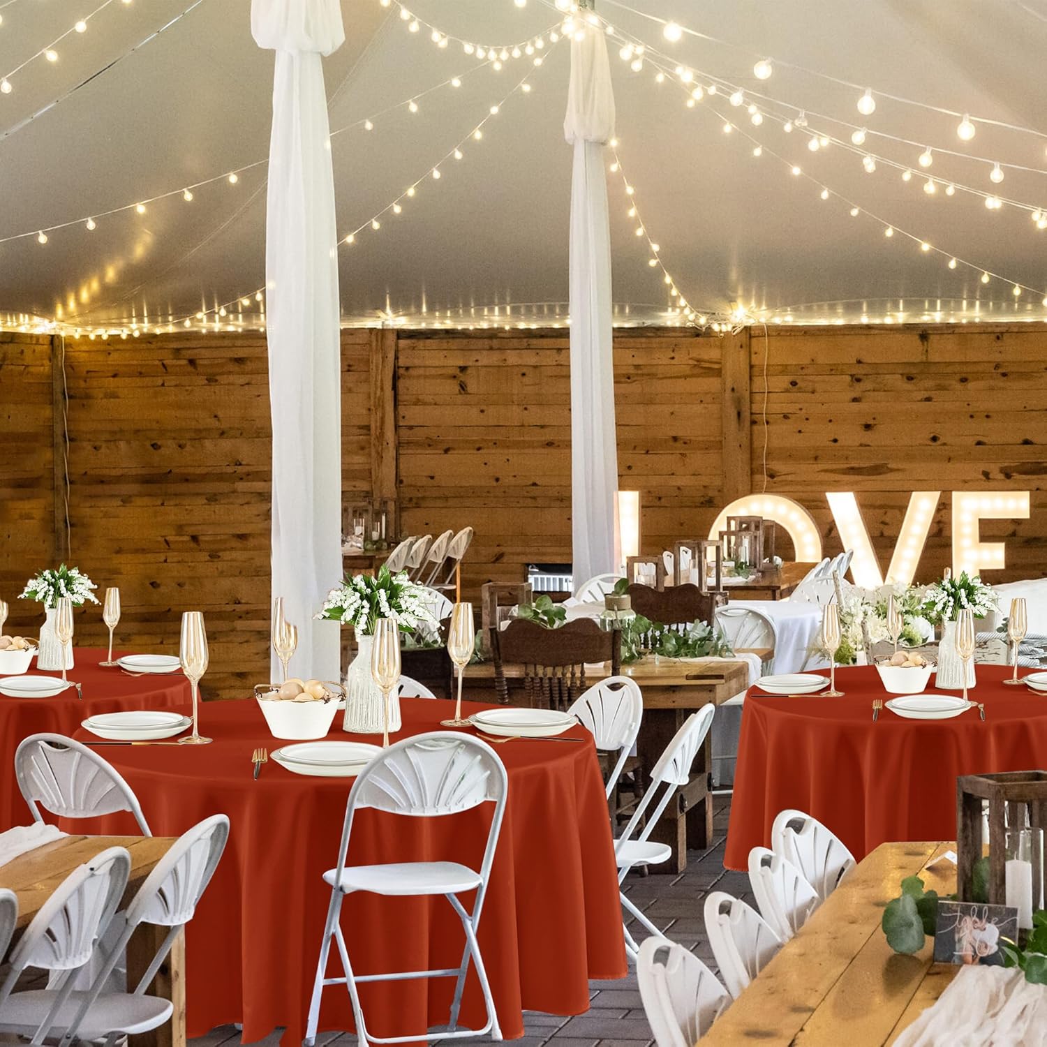 Fitable 8 Pack Round Tablecloths: Stain Resistant Wrinkle Free Fall Table Clothes, Washable Reusable Polyester Table Covers for Wedding Thanksgiving Party Birthday Banquet Reception(Rust, 120 Inch)