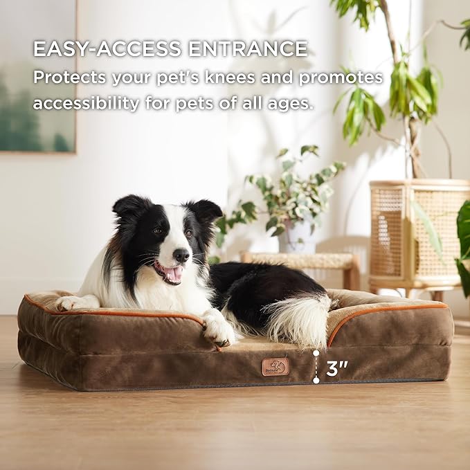 Bedsure L Plus Orthopedic Dog Bed for Large Dogs - Washable Dog Cat Bed Waterproof, L Plus Big Comfort Dogs Couch Sofa with Washable Removable Cover, Pet Bed with Nonskid Bottom, Brown, 38"-PawvioPets