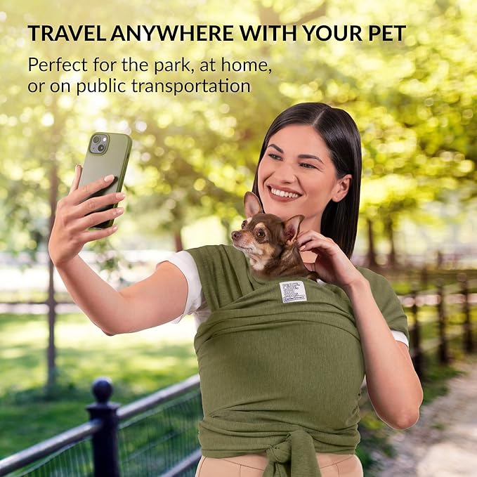 Dog Sling Carrier for Small Dogs - Anti-Anxiety Cat Sling, Puppy Pouch - Pet Sling in Gray Black Blue Green Pink Yellow (Green, Standard)-PawvioPets