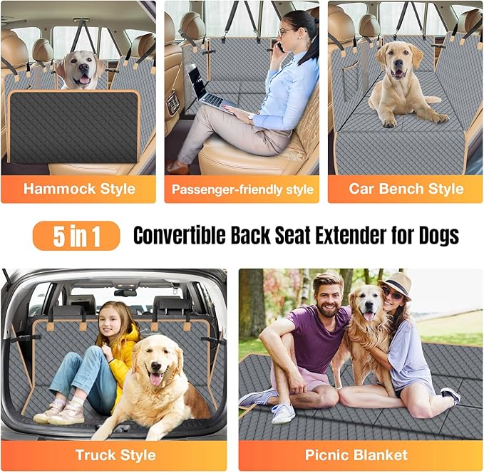 Dog Car Seat Cover for Back Seat, Larger Dog Car Bed Cover with Strong Bottom, Car Back Seat Extender Hammock for Car SUV Truck Grey-PawvioPets