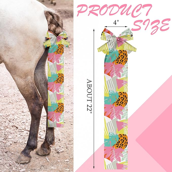 Eccliy 8 Pcs Horse Tail Bag Breathable Guard Stretchy 22" Slip on Horse Tail Wrap 2 Strand Closure Straps Grooming Supplies to Keep from Dirt Breakage Rubbing 8 Designs-PawvioPets