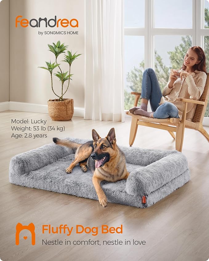 Feandrea Dog Bed, Orthopaedic Dog Sofa Bed for Large Dogs, Waterproof Ped Bed with Removable Washable Cover, 48 x 33.5 x 9.5 Inches, Gray Ombré UPGW234G01-PawvioPets