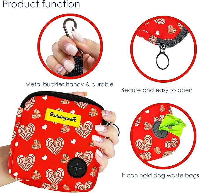 Dog Treat Pouch for Pet Walking and Training with Clicker Poop Bags Small Fanny Zipper Pack Holder for Puppy Snack Dispenser Kit for Leash and Outdoor Use (Valentine)-PawvioPets
