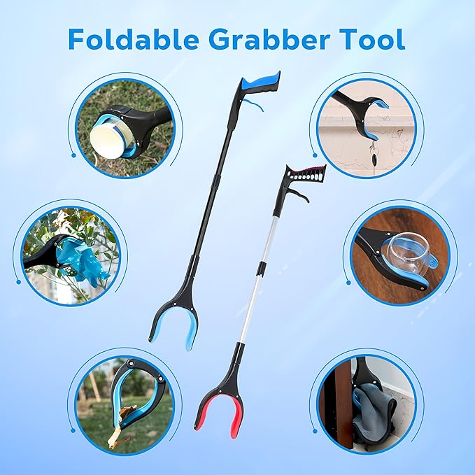 Grabber Reacher Tool - 32” Extra Long Foldable Gripper and Reaching Tool - Heavy Duty Pick Up Stick Grabbers for Seniors, Trash, Surgery Recovery Must Haves Gifts (Black Blue)-PawvioPets